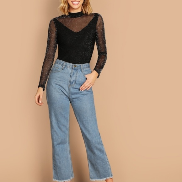 NWT Glittered Mesh Long Sleeve - Picture 3 of 5